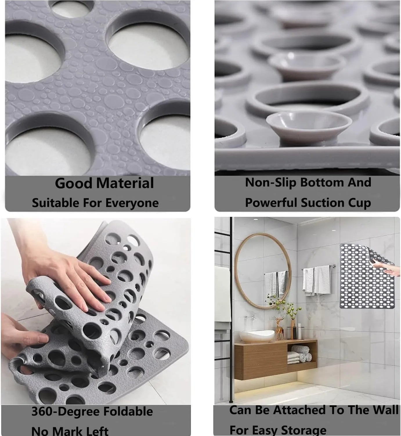 Extra Large Non Slip Shower Mat For Inside Shower Anti Skid Bath Mat With Suction Cups Fast Dry Safe For Kids Elderly