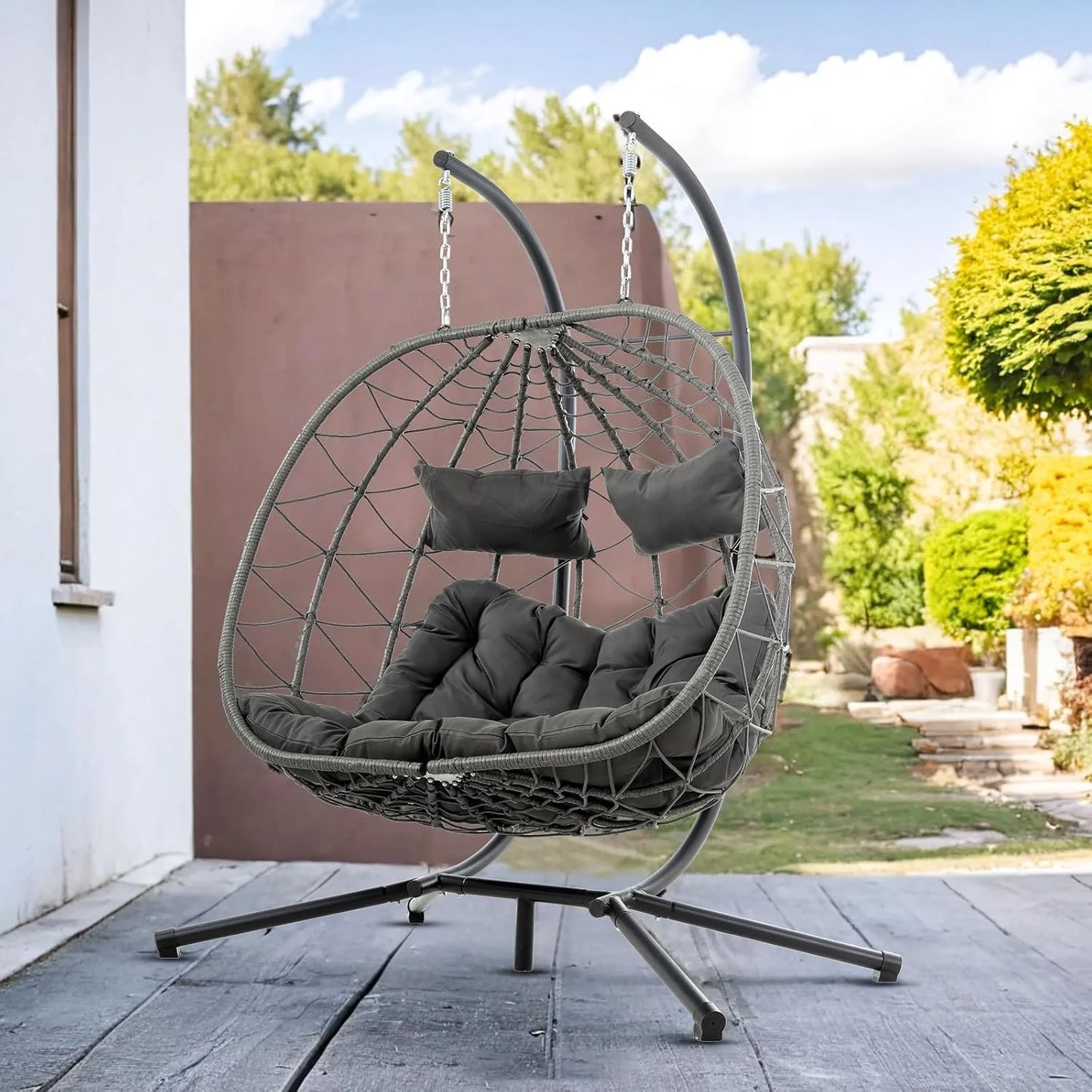Double Egg Swing Chair With Stand Outdoor Hammock Chair Wicker