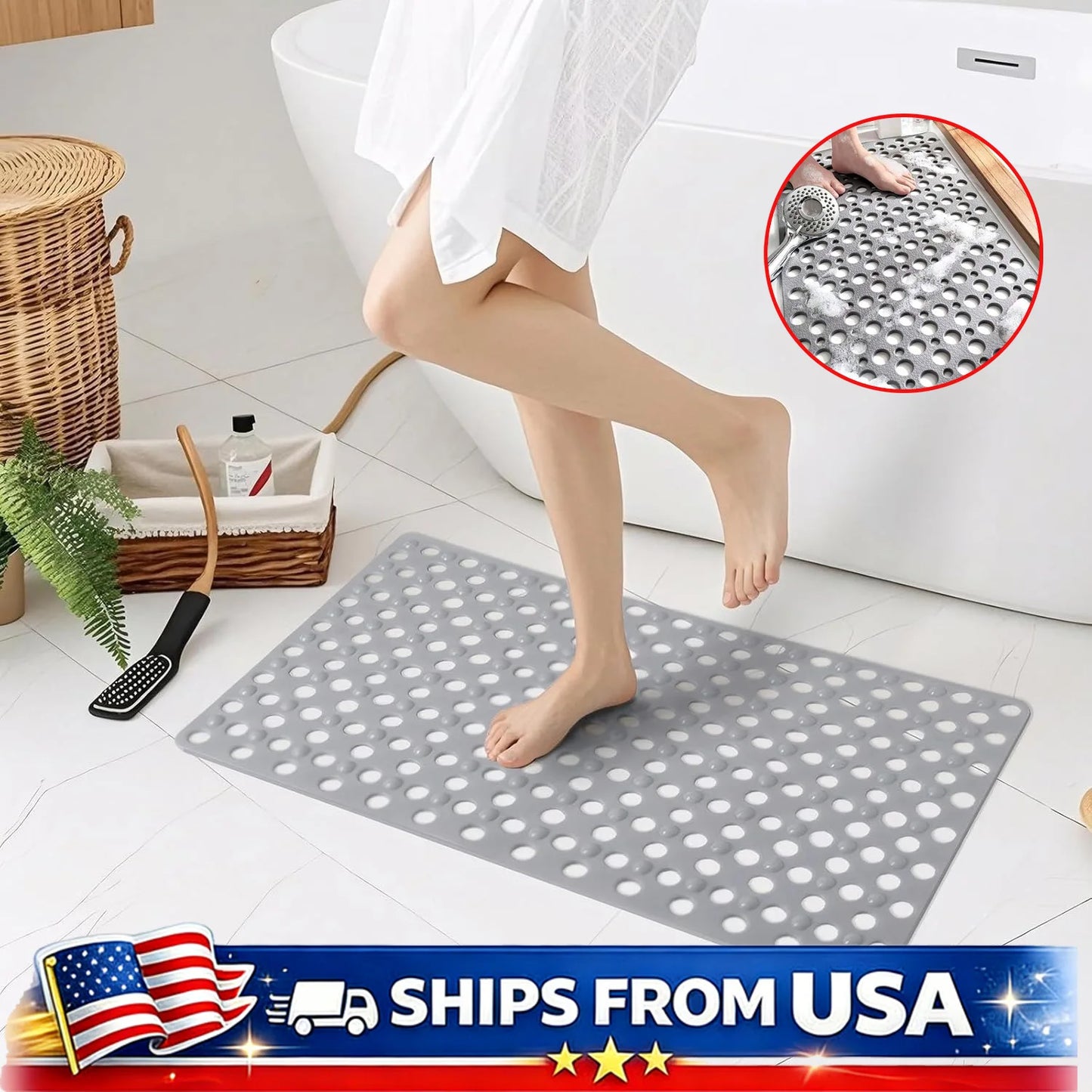 Extra Large Non Slip Shower Mat For Inside Shower Anti Skid Bath Mat With Suction Cups Fast Dry Safe For Kids Elderly
