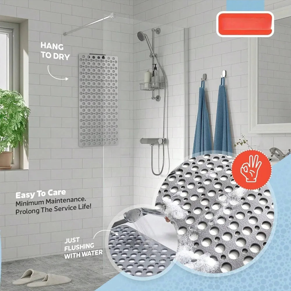 Extra Large Non Slip Shower Mat For Inside Shower Anti Skid Bath Mat With Suction Cups Fast Dry Safe For Kids Elderly