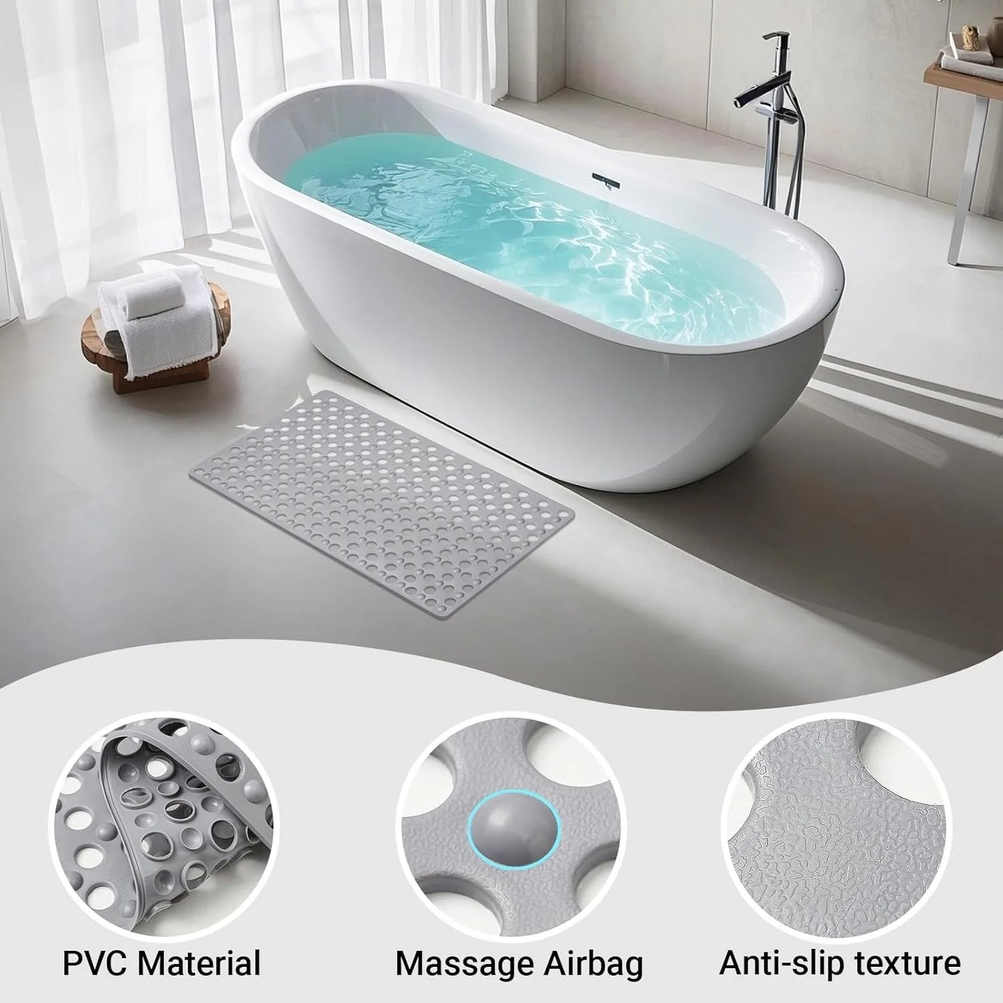 Extra Large Non Slip Shower Mat For Inside Shower Anti Skid Bath Mat With Suction Cups Fast Dry Safe For Kids Elderly