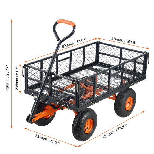 SucceBuy Garden Cart Sturdy Metal Utility Wagon 400 880lbs Capacity
