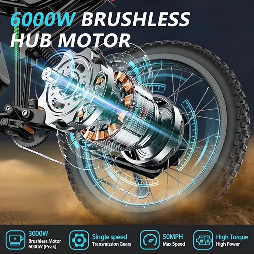 Electric Dirt Bike 6000W 60V 50 Mile Range Dual Suspension