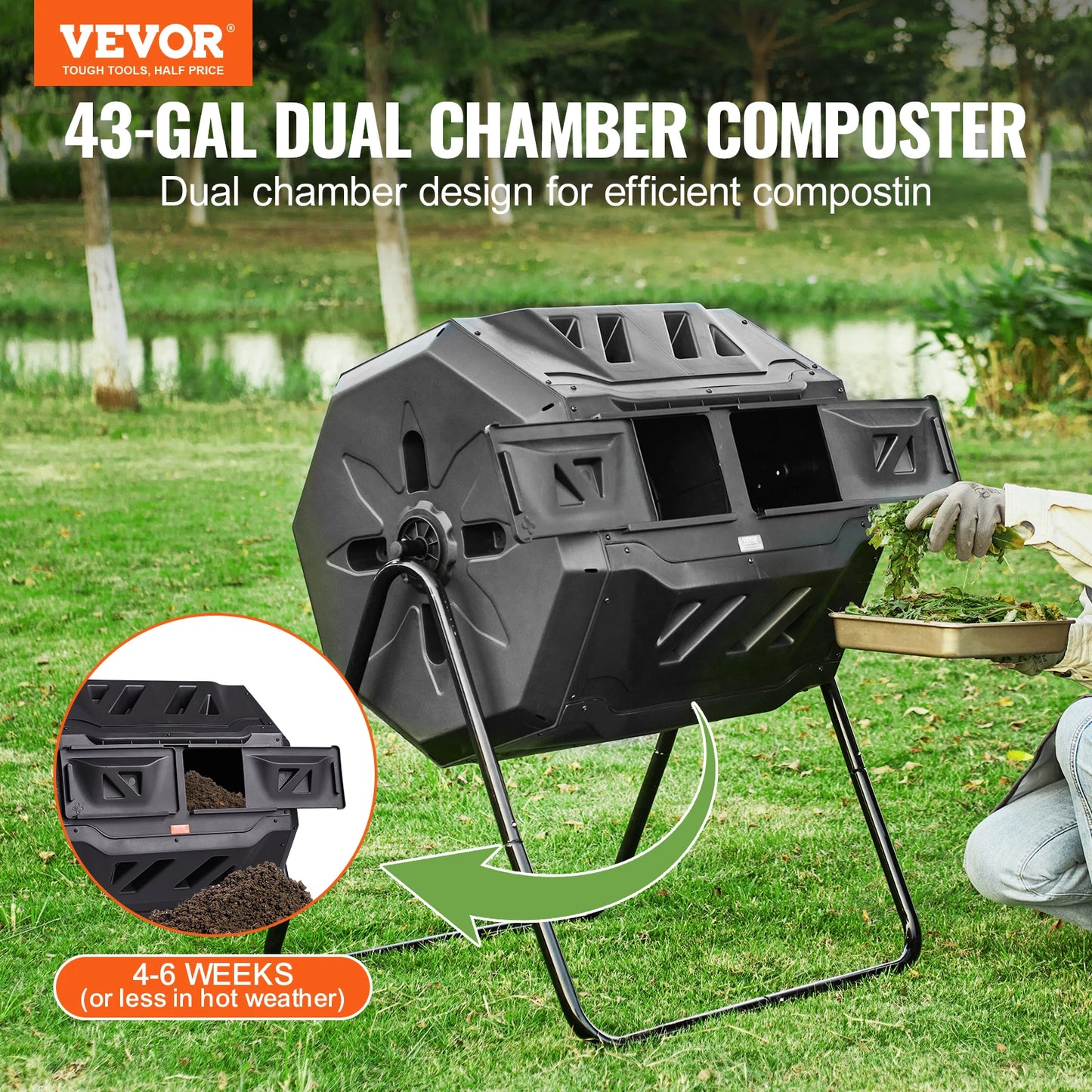 Compost Bin Dual Chamber Tumbling Composter