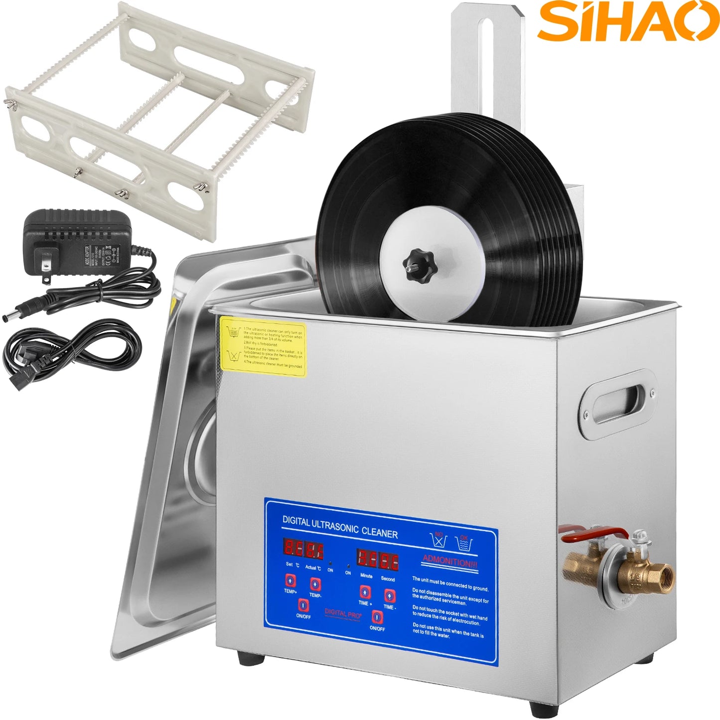 SIHAO Ultrasonic Vinyl Cleaner  2.85-6L 7-12 Inch Knob Control 8 Records Ultrasonic Vinyl Cleaning Machine 180W for Home Store