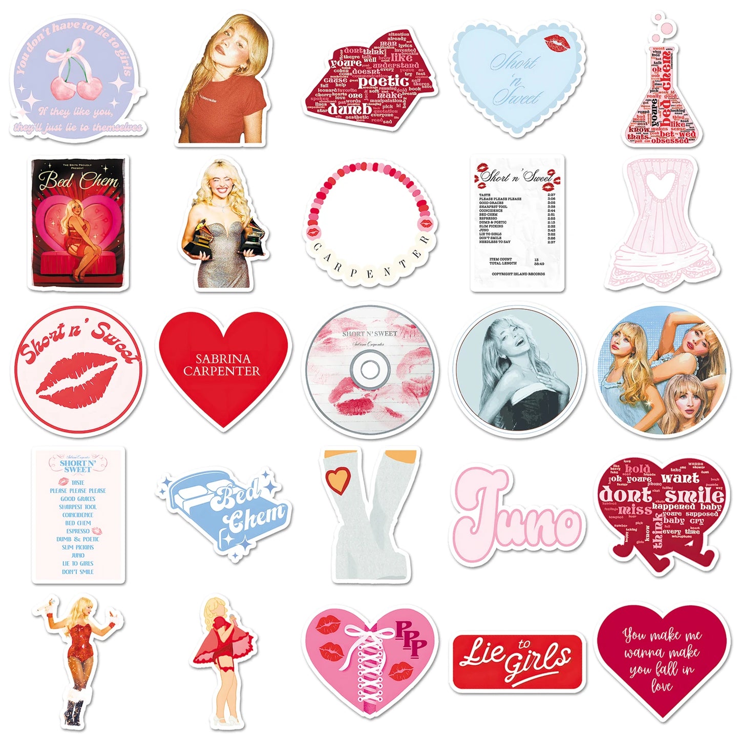 Sabrina Carpenter Cartoon Series Waterproof Stickers Pack 50 Pieces