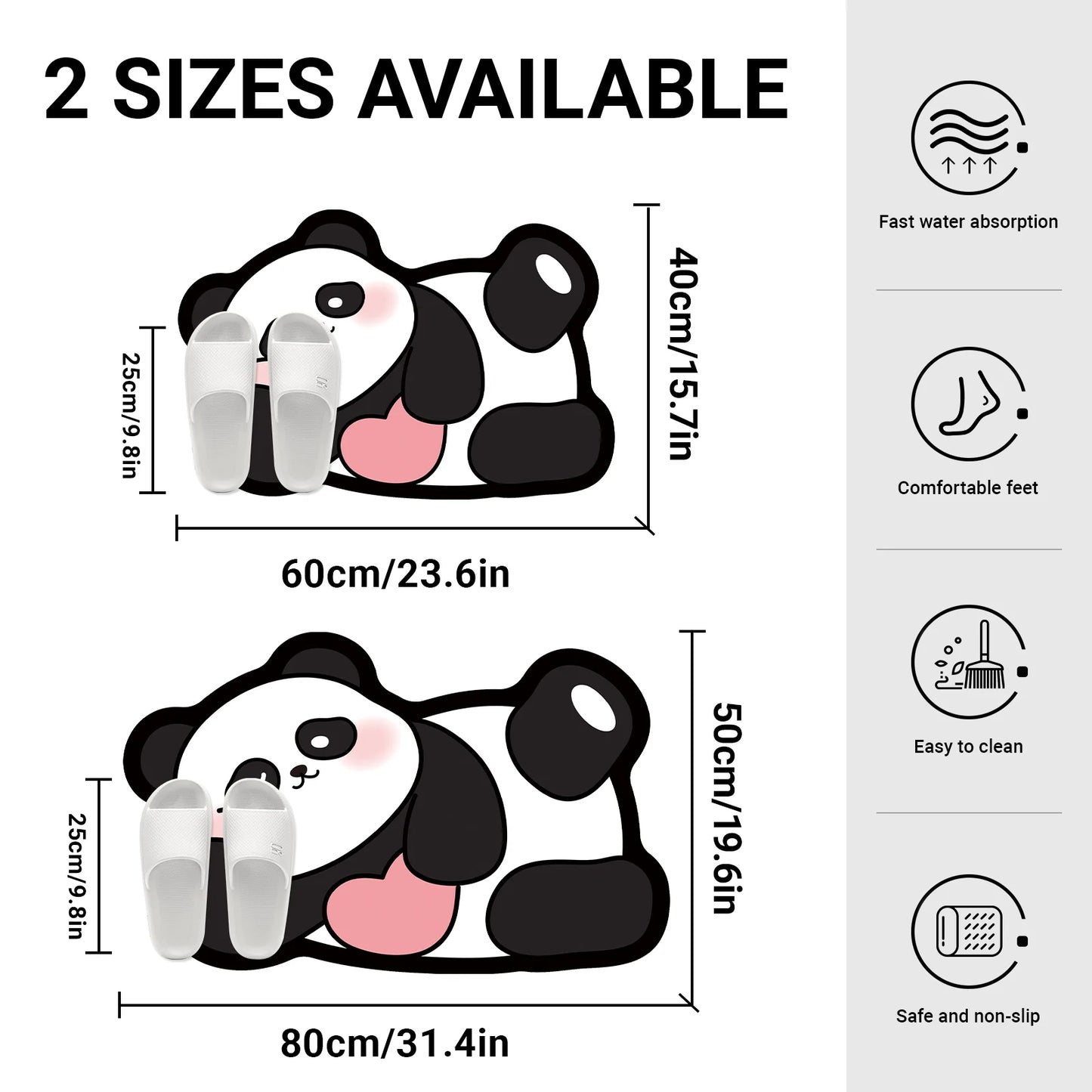 Rubber bathroom anti-slip floor mat, water-absorbing and quick-drying floor mat, cartoon panda printed floor mat