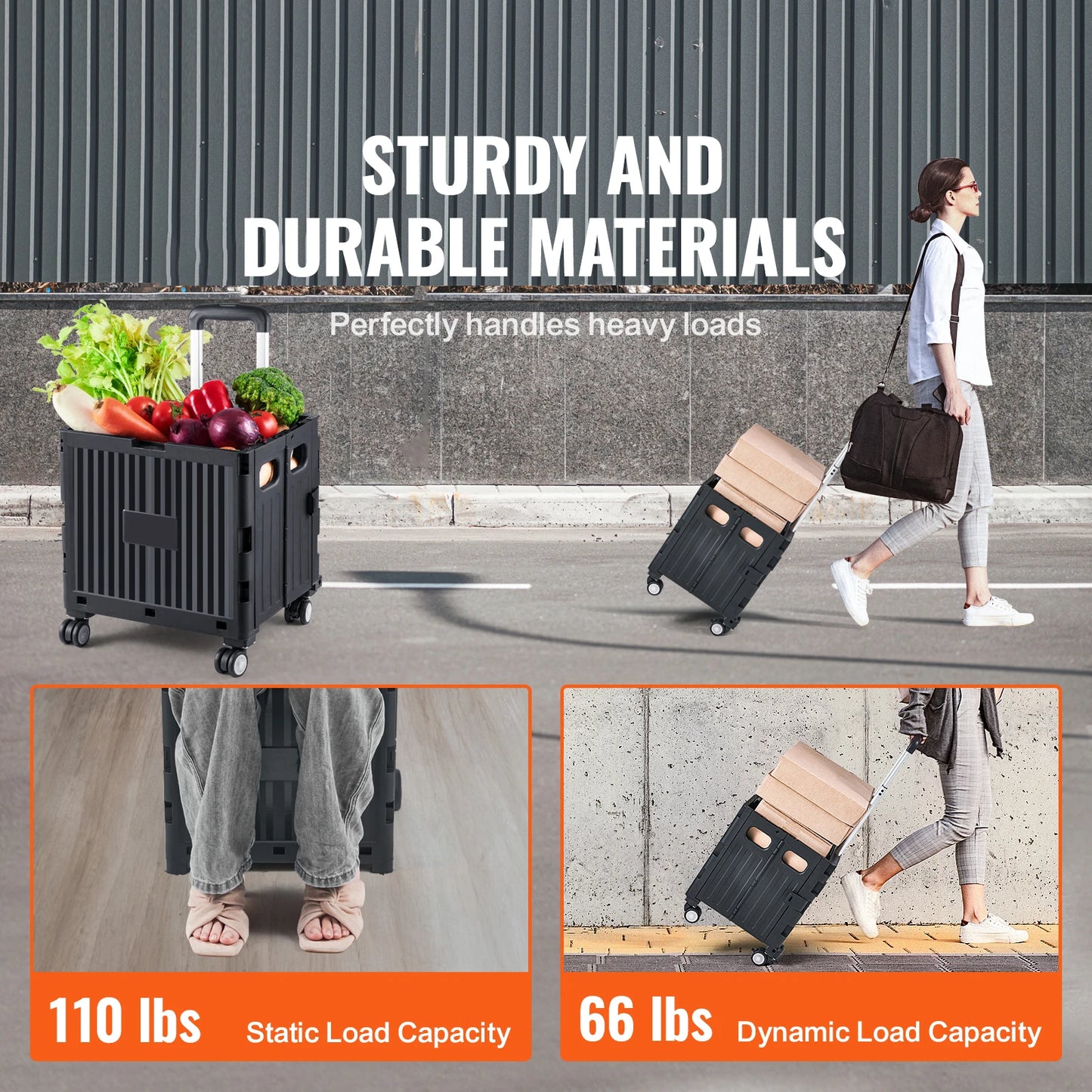 SucceBuy Foldable Utility Shopping Cart With Telescoping Handle