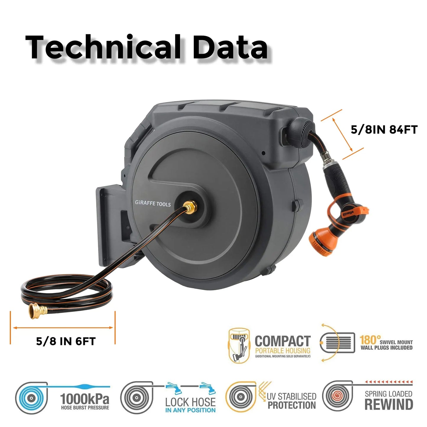 Giraffe Tools AW40 Retractable Hose Reel Wall Mount