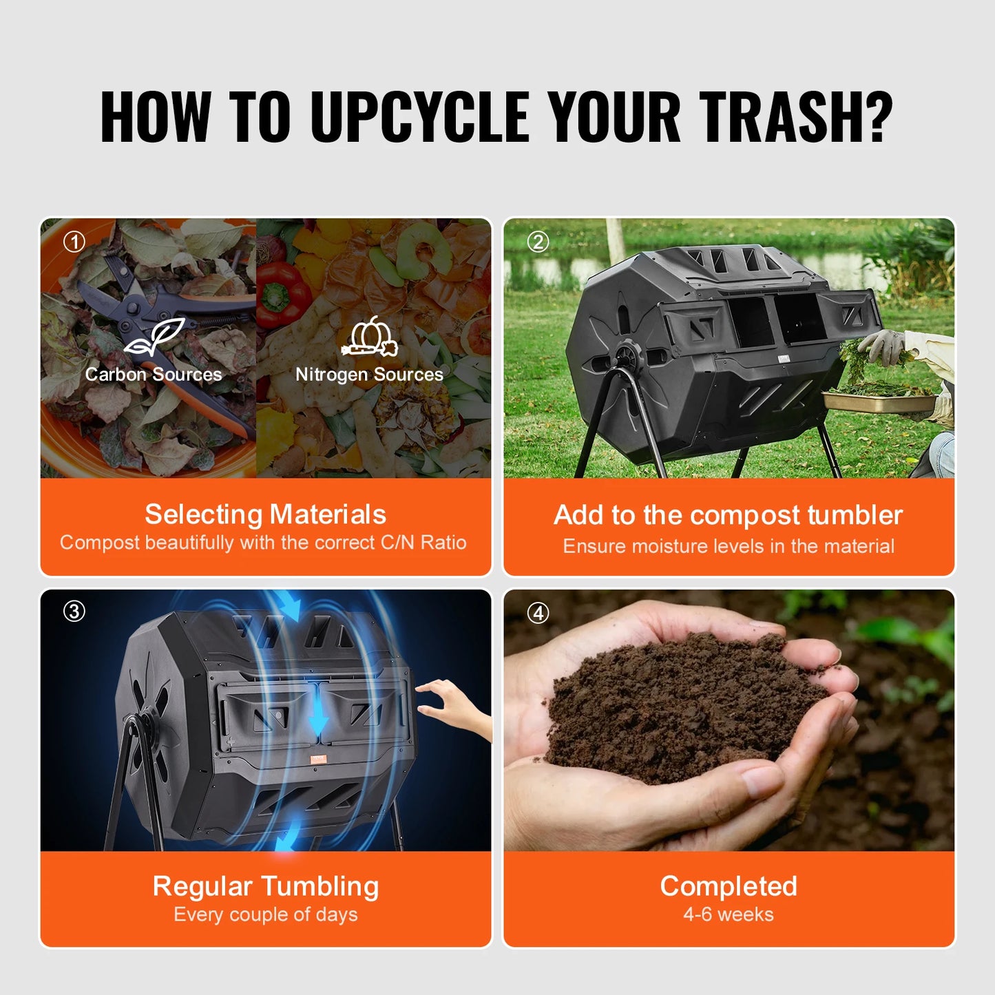 Compost Bin Dual Chamber Tumbling Composter