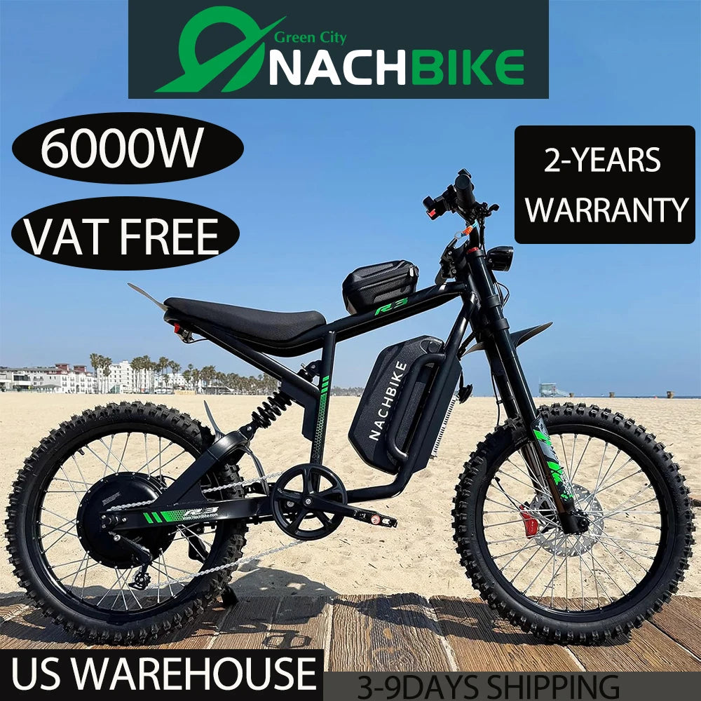 Electric Dirt Bike 6000W 60V 50 Mile Range Dual Suspension