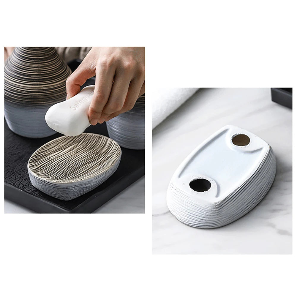 Five-Piece Ceramic Bathroom Accessory Set Dispenser Holder Cup Tray