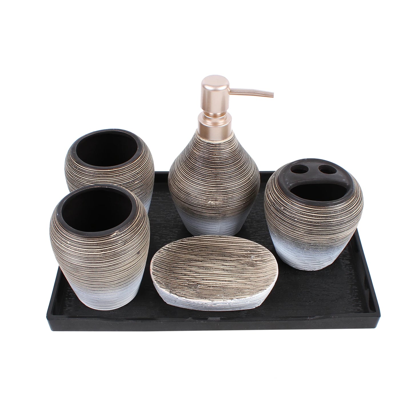 Five-Piece Ceramic Bathroom Accessory Set Dispenser Holder Cup Tray