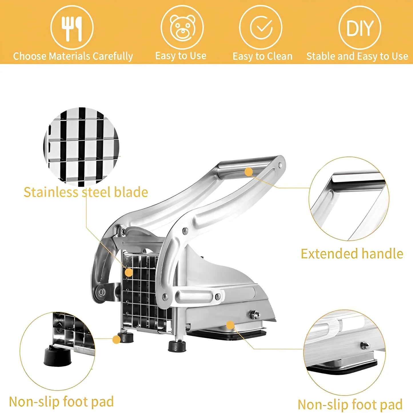 Manual French Fry Cutter with 2 Blades,Stainless Steel Potato Slicer for Fries,Carrots & Cucumbers, Kitchen Air Fryer Mate