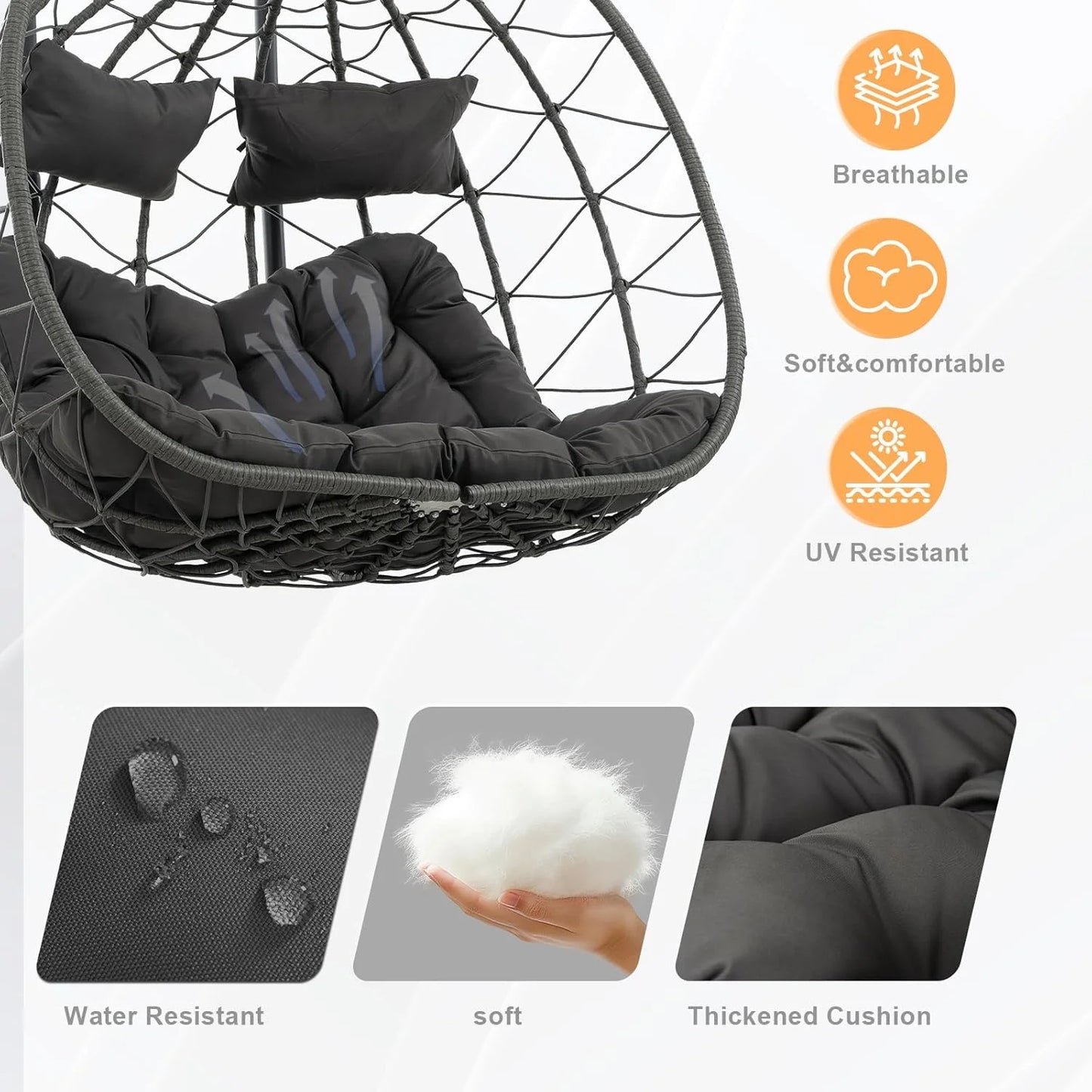 Double Egg Swing Chair With Stand Outdoor Hammock Chair Wicker