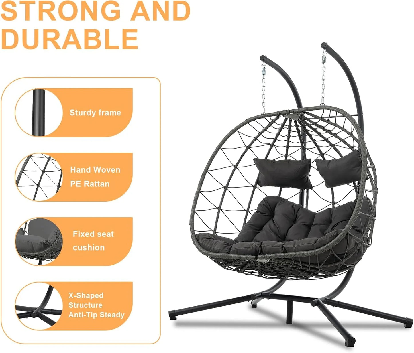 Double Egg Swing Chair With Stand Outdoor Hammock Chair Wicker