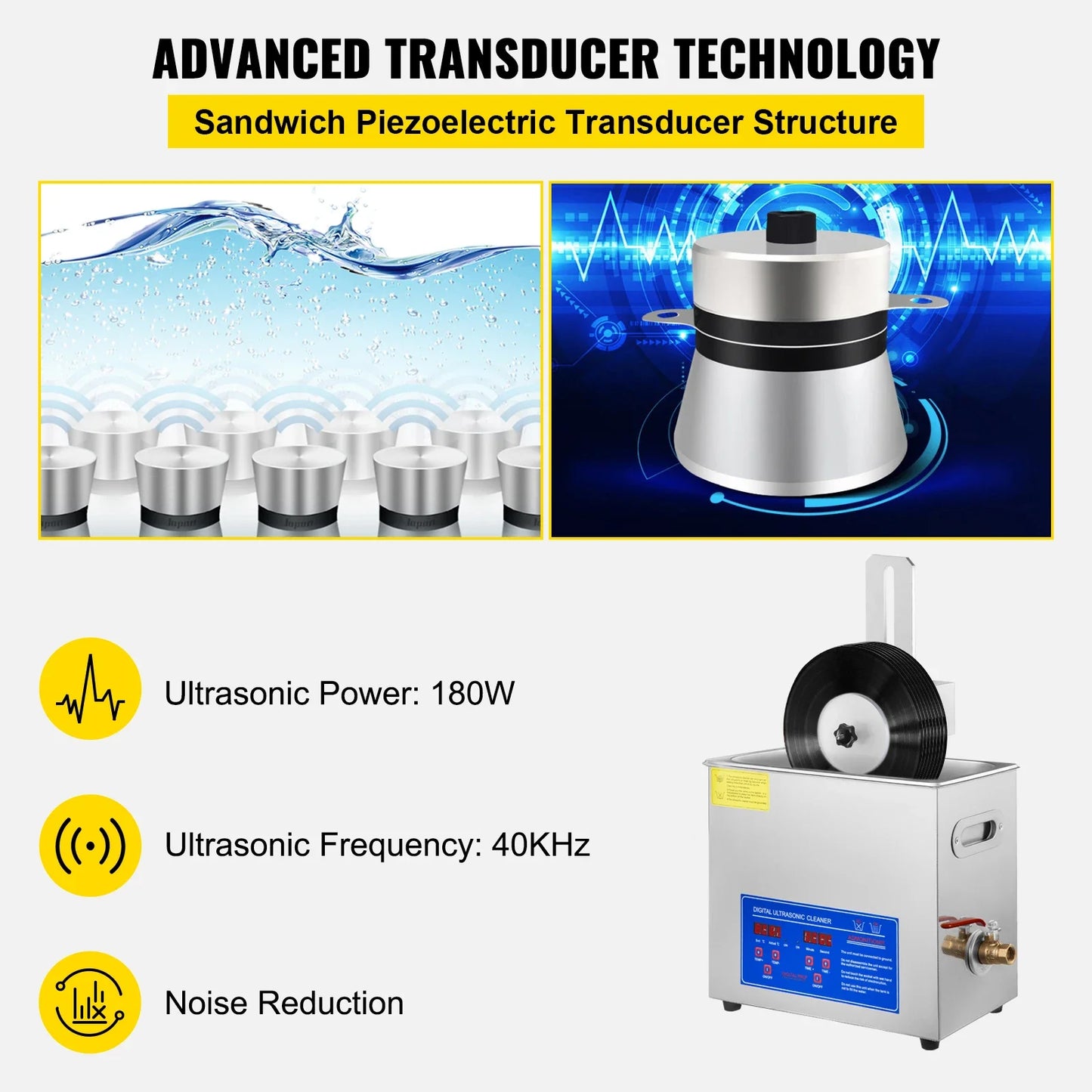 SIHAO Ultrasonic Vinyl Cleaner  2.85-6L 7-12 Inch Knob Control 8 Records Ultrasonic Vinyl Cleaning Machine 180W for Home Store