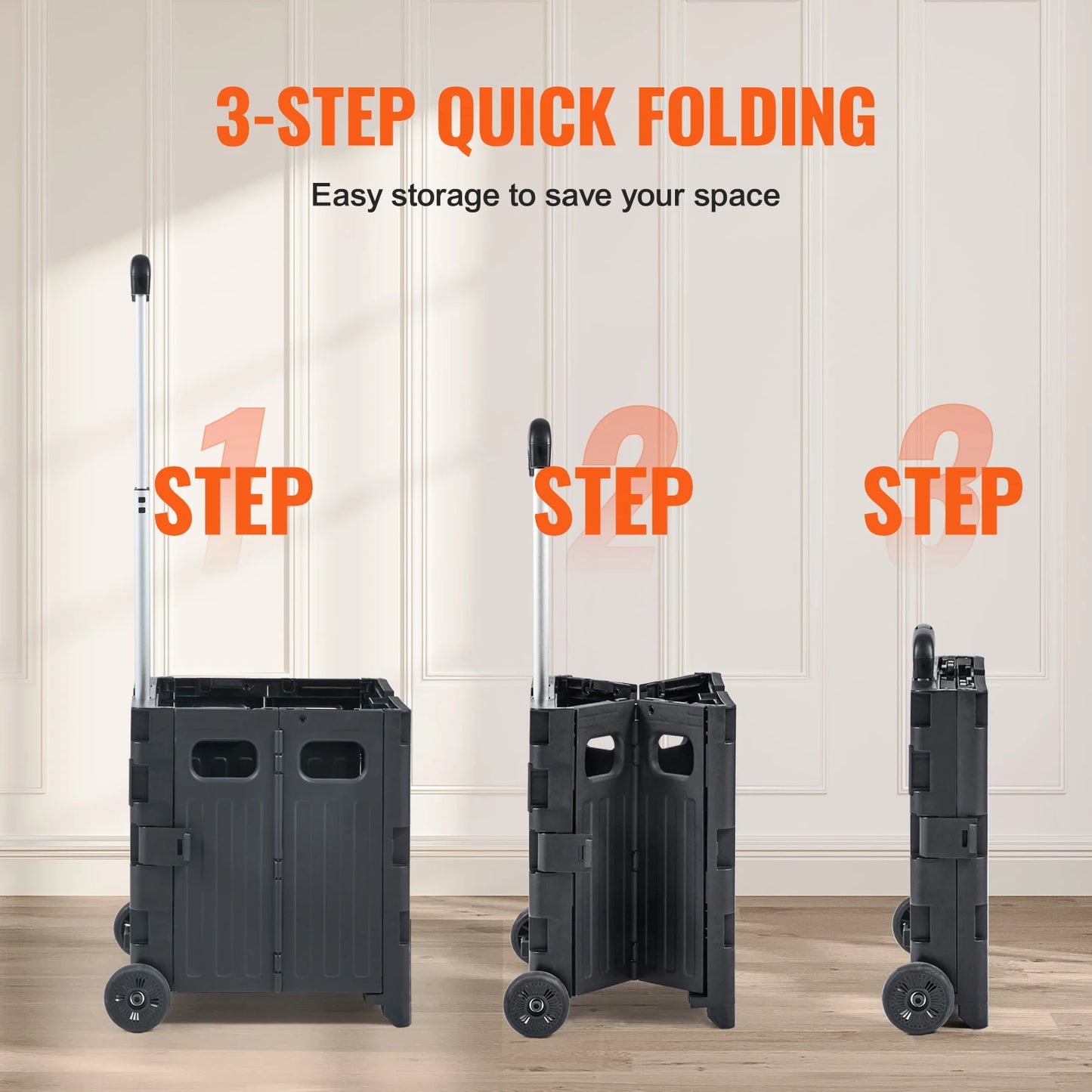 SucceBuy Foldable Utility Shopping Cart With Telescoping Handle