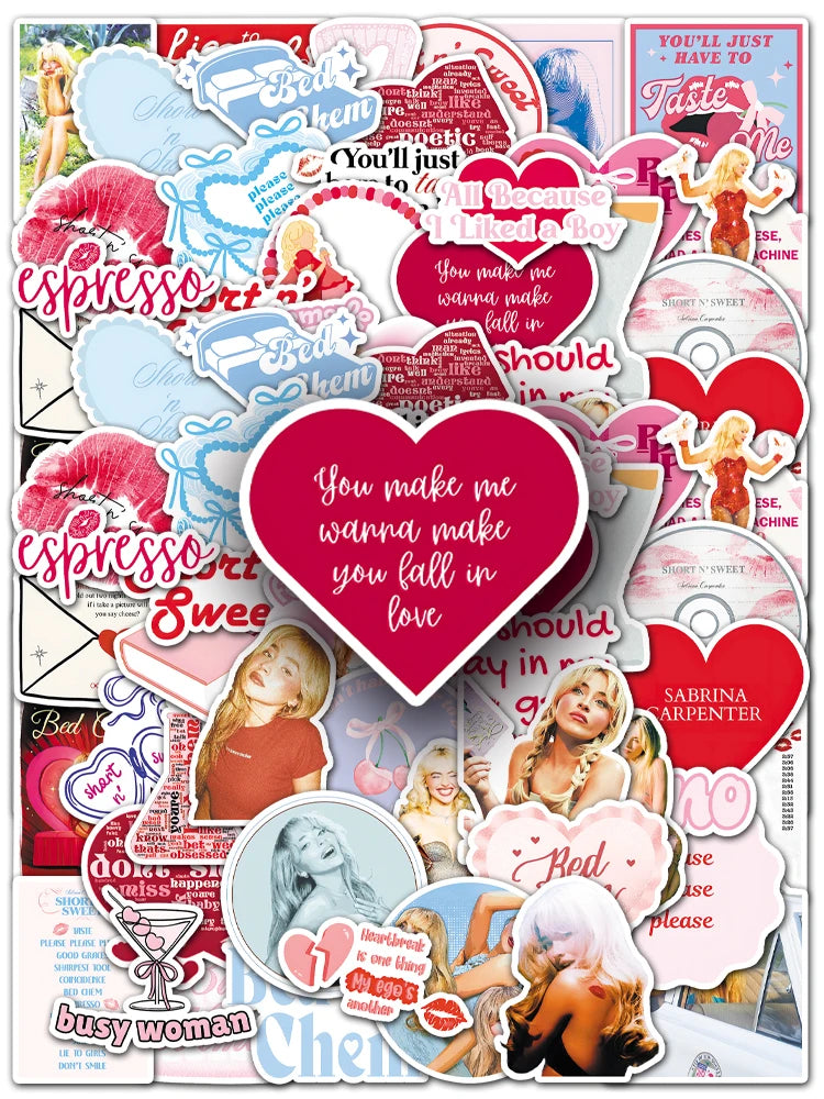 Sabrina Carpenter Cartoon Series Waterproof Stickers Pack 50 Pieces