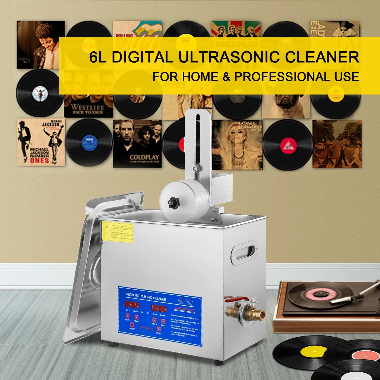 SIHAO Ultrasonic Vinyl Cleaner  2.85-6L 7-12 Inch Knob Control 8 Records Ultrasonic Vinyl Cleaning Machine 180W for Home Store