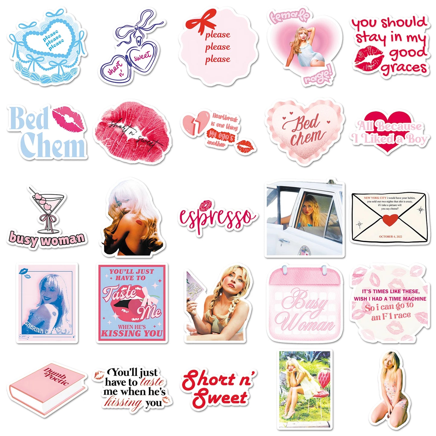 Sabrina Carpenter Cartoon Series Waterproof Stickers Pack 50 Pieces
