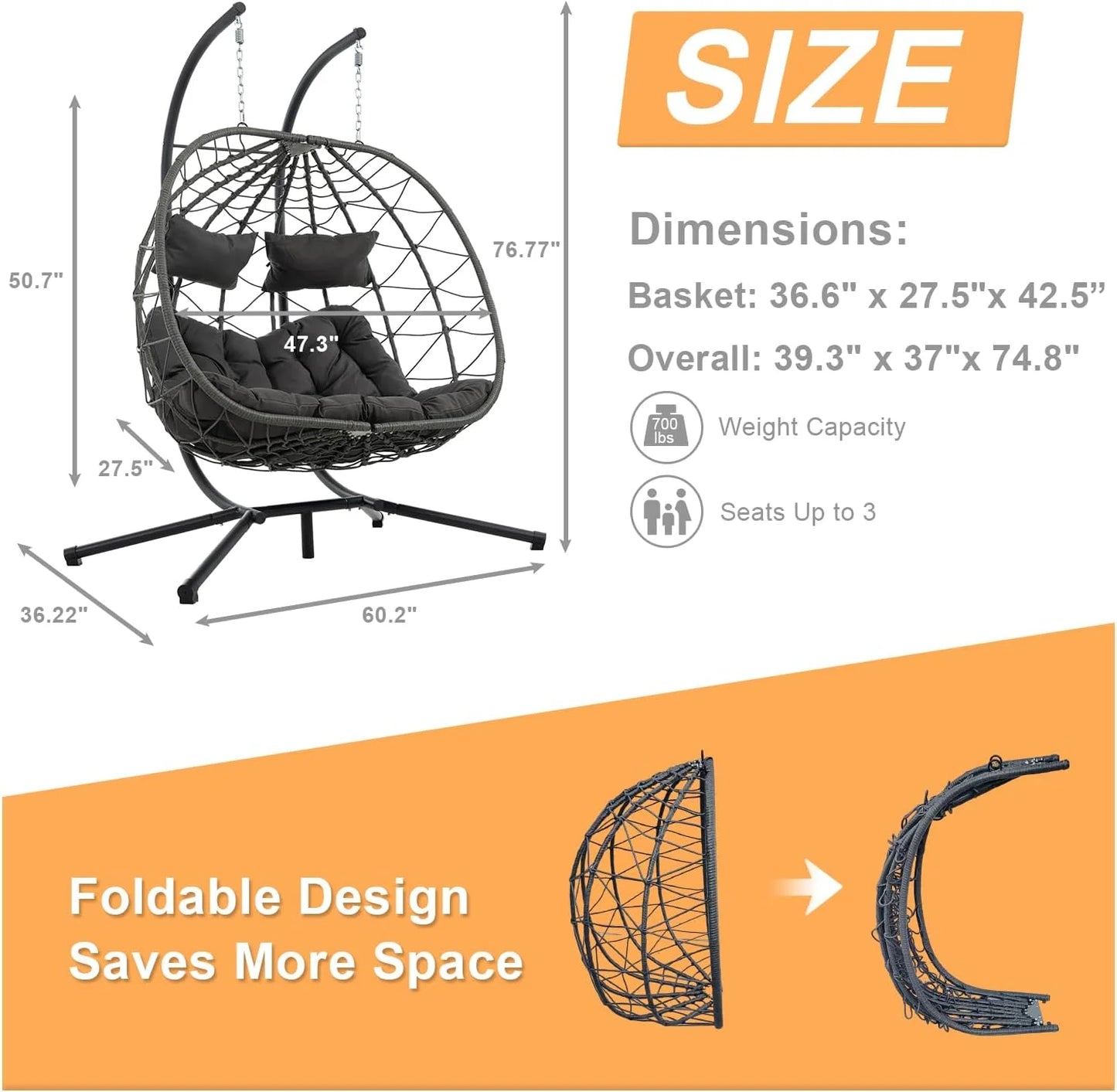 Double Egg Swing Chair With Stand Outdoor Hammock Chair Wicker