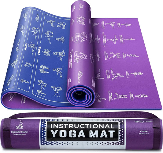 Instructional Yoga Mat With Carrying Strap 75 Poses Non Slip