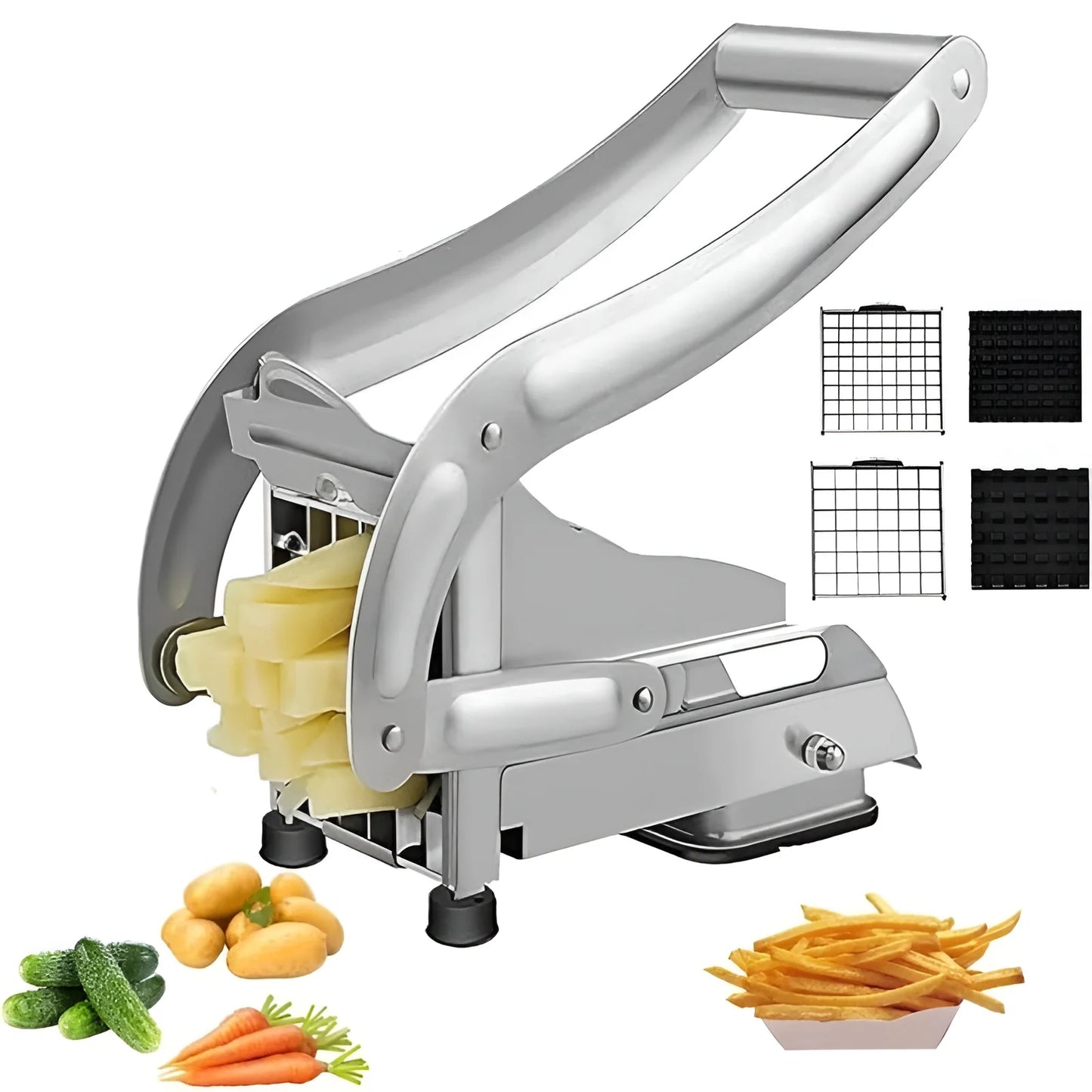 Manual French Fry Cutter with 2 Blades,Stainless Steel Potato Slicer for Fries,Carrots & Cucumbers, Kitchen Air Fryer Mate