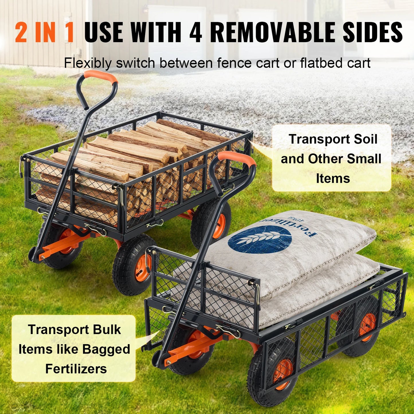 SucceBuy Garden Cart Sturdy Metal Utility Wagon 400 880lbs Capacity