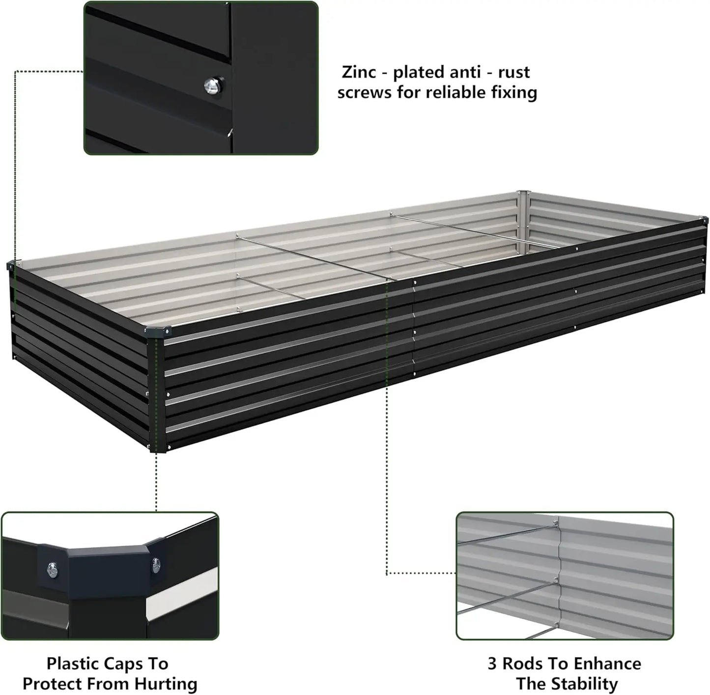 Galvanized Steel Raised Garden Bed Kit 2 Pack Outdoor Planter Box