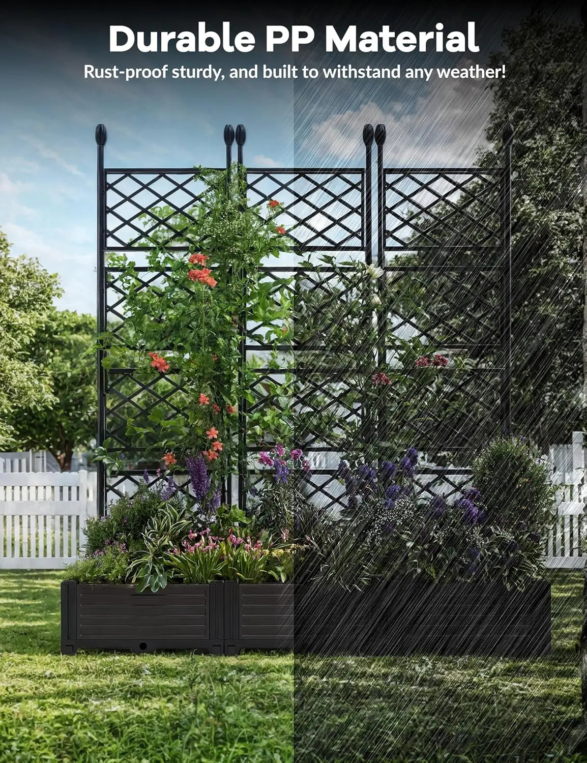 Outdoor Raised Planter Box With Trellis For Climbing Plants