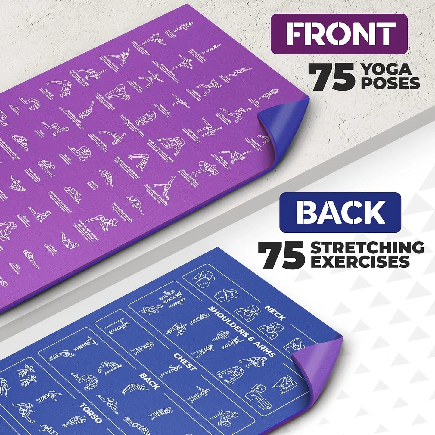 Instructional Yoga Mat With Carrying Strap 75 Poses Non Slip