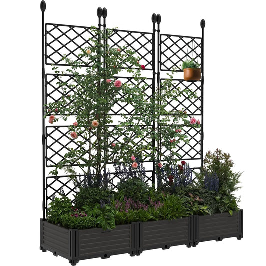 Outdoor Raised Planter Box With Trellis For Climbing Plants