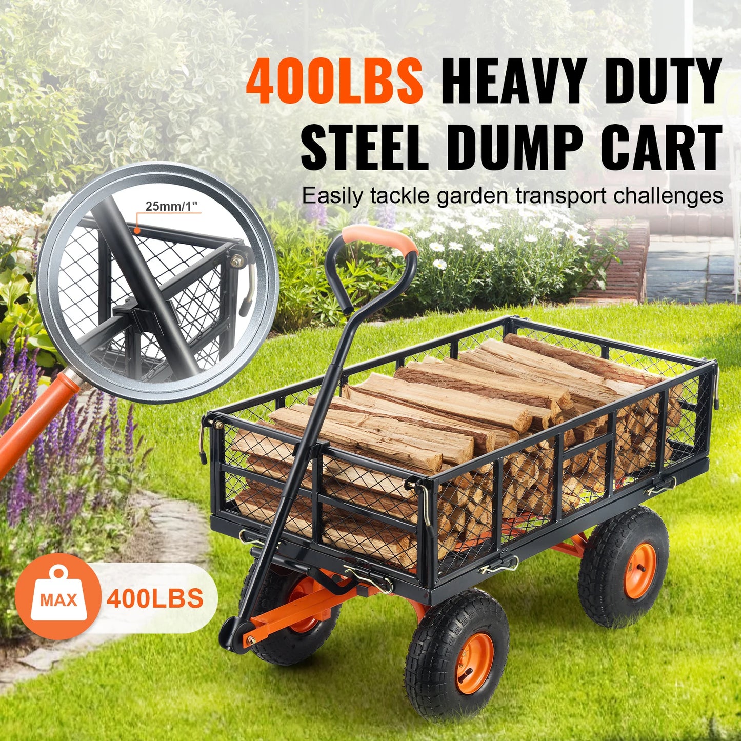 SucceBuy Garden Cart Sturdy Metal Utility Wagon 400 880lbs Capacity