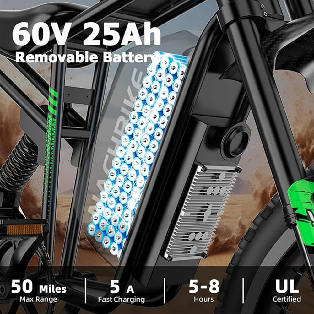 Electric Dirt Bike 6000W 60V 50 Mile Range Dual Suspension