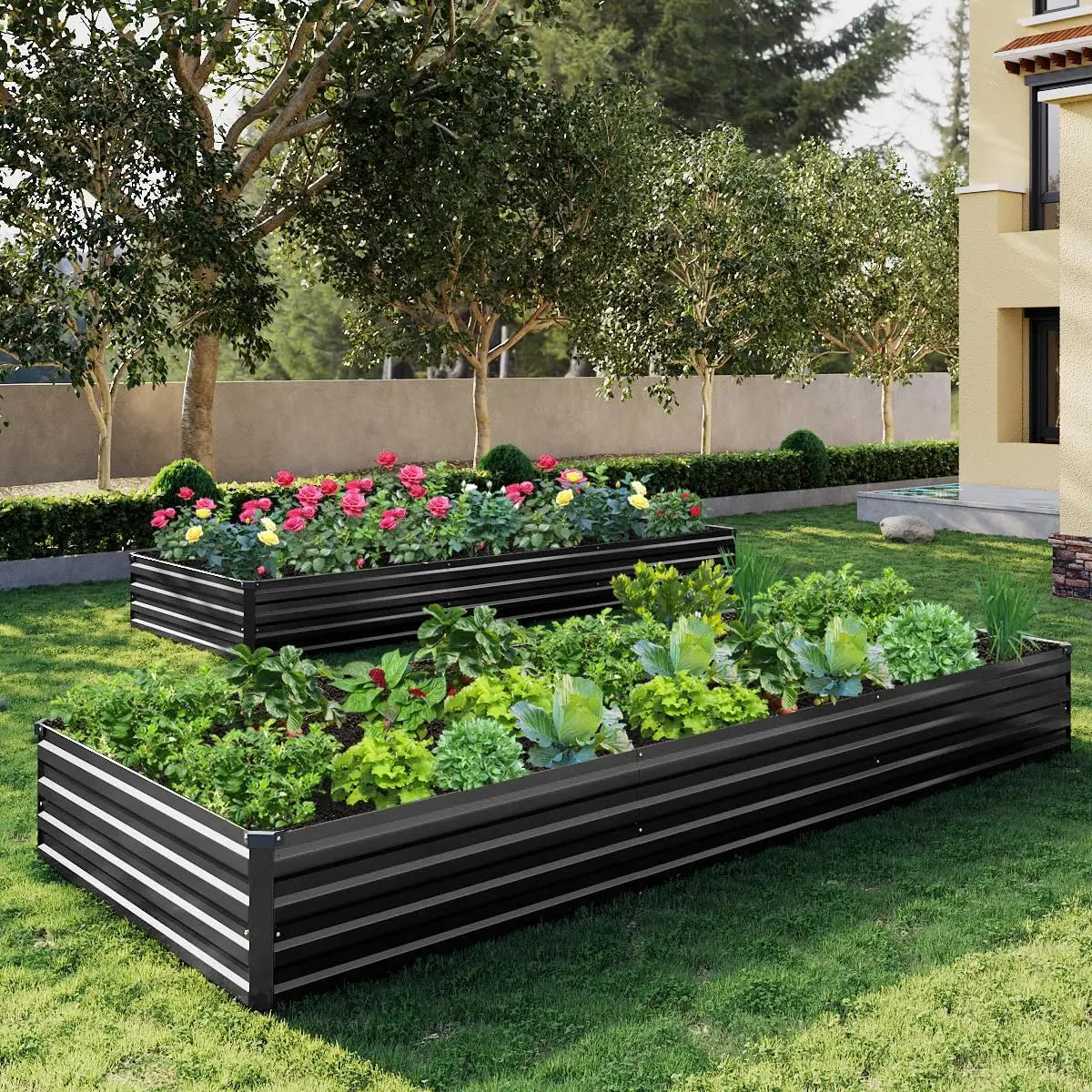 Galvanized Steel Raised Garden Bed Kit 2 Pack Outdoor Planter Box