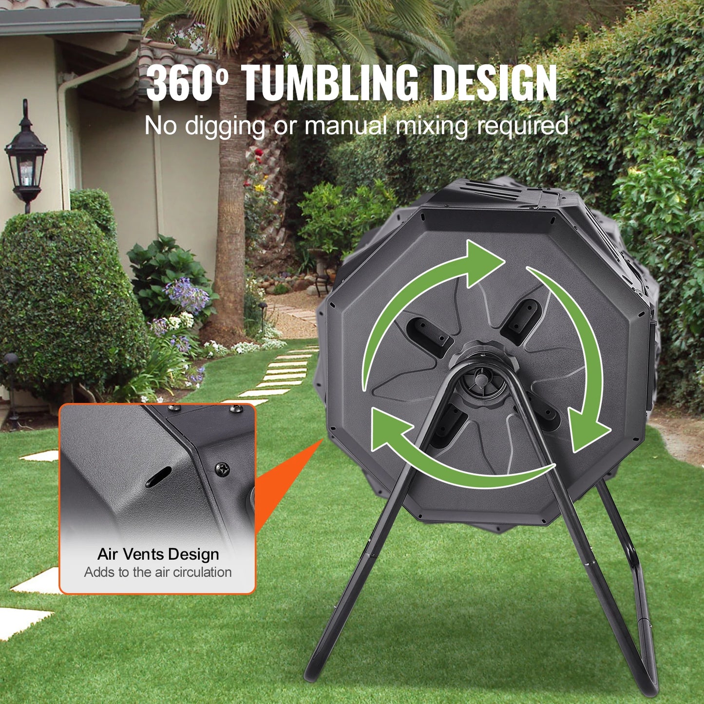 Compost Bin Dual Chamber Tumbling Composter